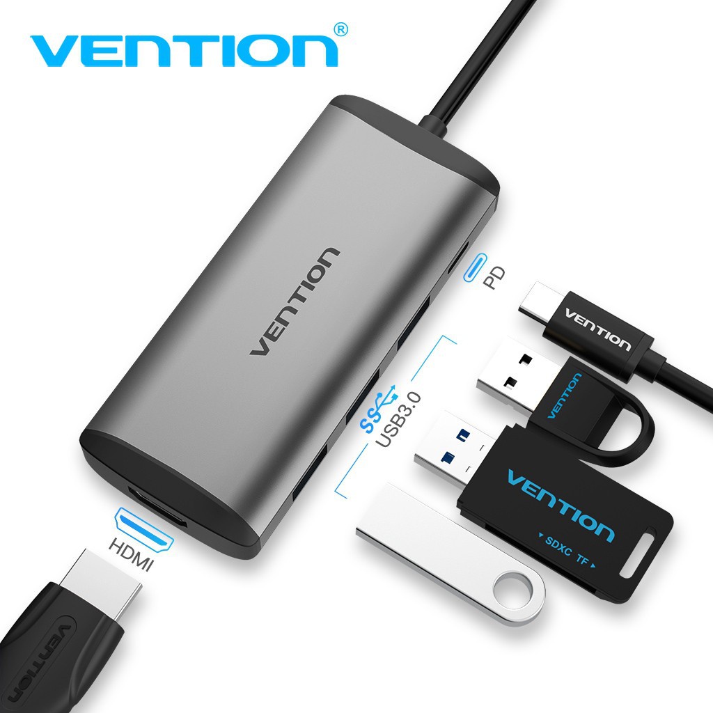 ภาพหน้าปกสินค้าVention 5-in-1 ฮับอะแดปเตอร์ พอร์ต USB ประเภท C พร้อม HDMI 4K USB 3.0 PD ช่องชาร์จ สำหรับแล็ปท็อป USB-C CNB จากร้าน vention.th บน Shopee