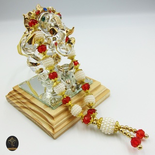 Ananta Ganesh ® พวงมาลัย handmade มุก ลูกปัดทอง (อินเดียแท้) ขนาด 5" พระพิฆเนศ พระแม่ลักษมี ท้าวกุเวร Ma11 MAP