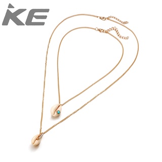 Geometric Turquoise Diamond Shell Conch Double Necklace Alloy Two Clavicle Chain for girls for