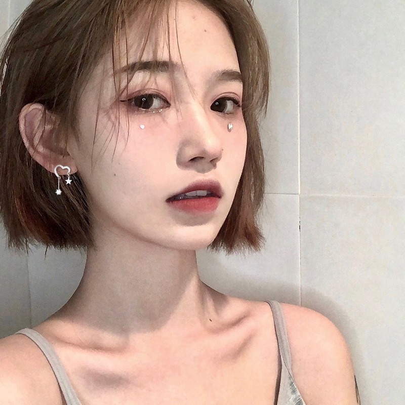 เครื่องประดับแฟชั่นสตรีต่างหูคริสตัลรูปดอกไม้หัวใจดาวสไตล์เกาหลี