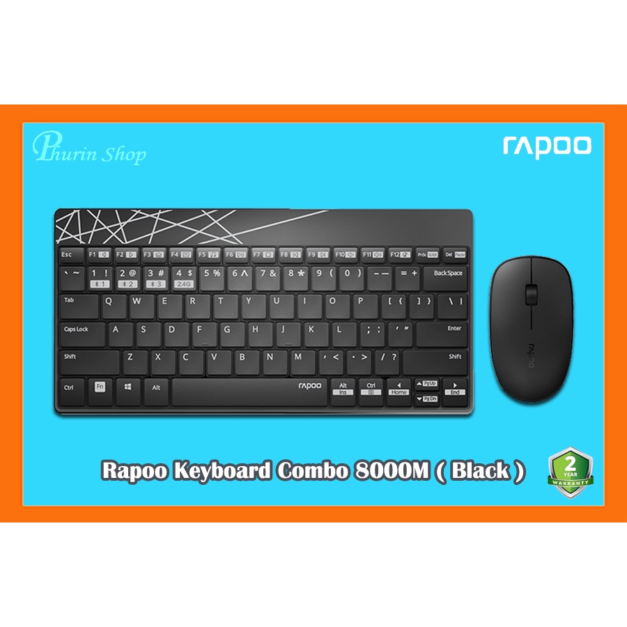 RAPOO Wireless Mouse & Keyboard Combo KB8000MBK ( Black ) Shopee
