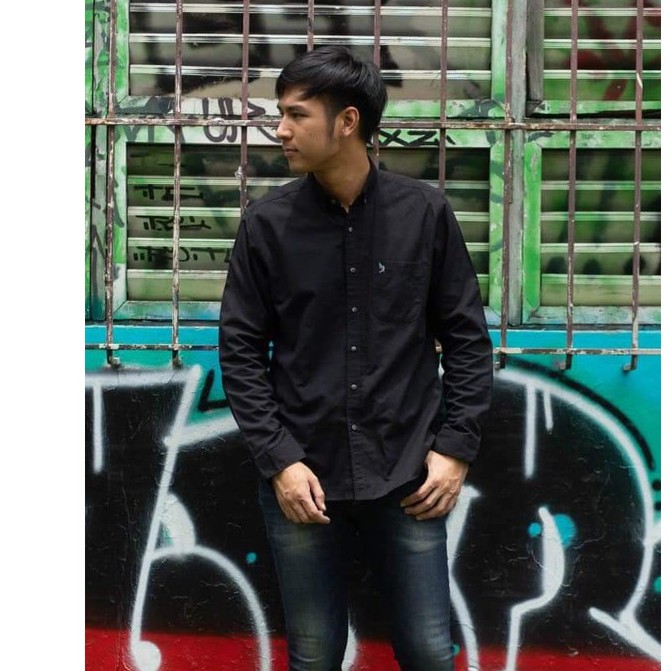 เสื้อเชิ้ตแขนยาวสีดำ-ผ้าอ็อฟฟอร์ด-ฟอกนุ่มพิเศษ