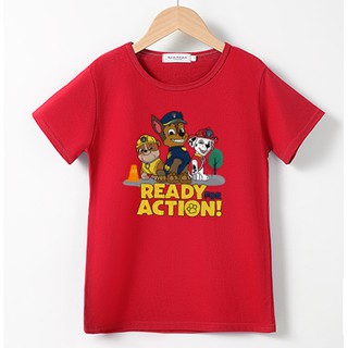 Bykidsเสื้อผ้าเด็กเสื้อยืดเด็กคอกลมแขนสั้นคอตตอน100%ลายReady actionผ้านุ่มใส่สบาย