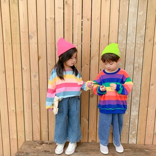 เสื้อผ้าเด็กเกาหลีแขนยาวลายสีรุ้ง(พร้อมส่ง)