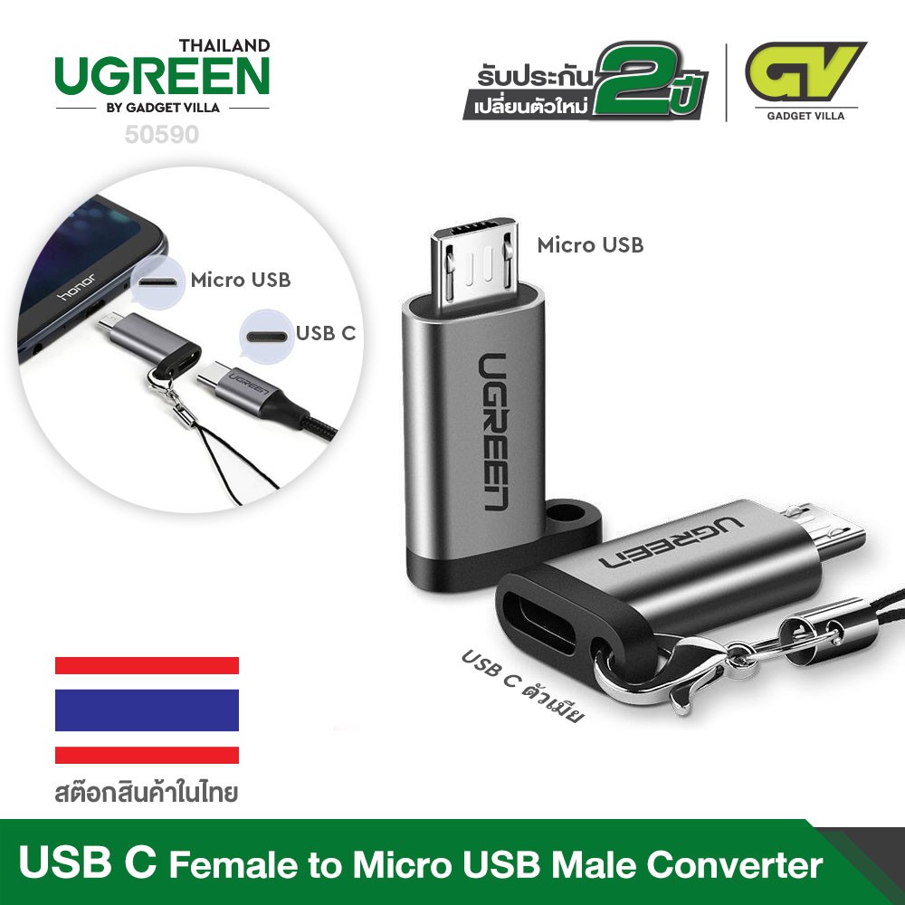 ภาพหน้าปกสินค้าUGREEN USB C Female to Micro USB Male Cable Adapter For All รุ่น 50590 of Handphone with Micro USB Interface Including