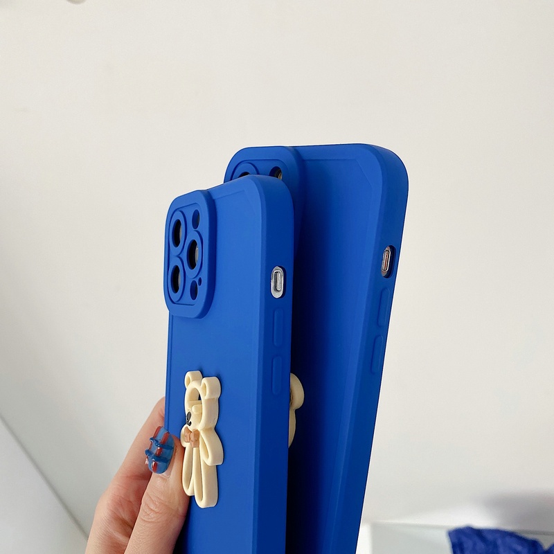 ภาพสินค้าเคส Oppo A16 A74 A53 A33 A31 A9 A5 2020 A3s A7 A5S A12 A11K Reno6 Reno5 Reno 6 5 Pro 4G 5G F11 Realme C1 Cute Cartoon Line Bear 3D Style Klein Blue Soft Phone Back Case จากร้าน mddmy.th บน Shopee ภาพที่ 3