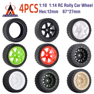 Austar 1/10 Rally RC Rolly Wltoys 1/14 144001 Car Tires Hex 67mm Rubber Tires Wheel with Wheel Rim 12mm