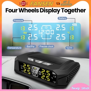 Solar Power TPMS Car Tire Pressure Alarm Monitor Electronic Clock LCD Screen Temperature Warning Security Monitor