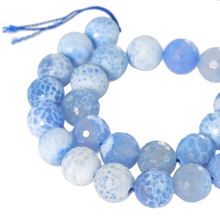 ลูกปัดหินแท้รปทรงกลมเจียรเหลี่ยมโมราสีฟ้า(Blue Agate with shell) 14 mm