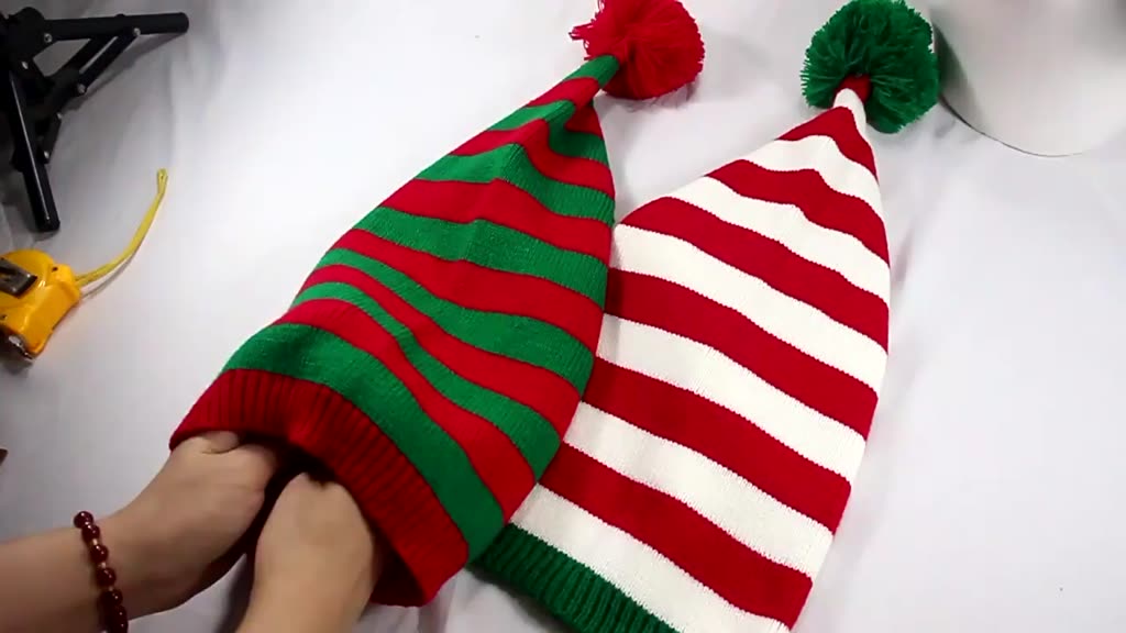 cabeza-หมวกบีนนี่-ผ้าถัก-ลายซานตาคลอส-คริสต์มาส-สีเขียว-สีแดง-อบอุ่น