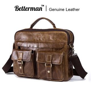 หนังแท้ ! กระเป๋าสะพายข้างหนังแท้ ทรงแมสเซนเจอร์ | Betterman™ Messenger Bag Genuine Leather