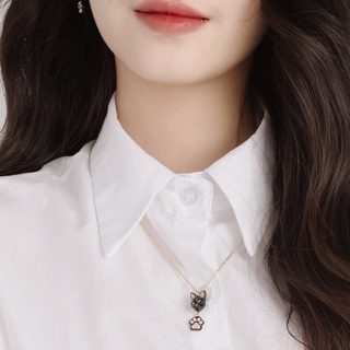 FAIRY TALES - Cool cat :The Black Siamese Cat Necklace สร้อยคอรูปแมว สีดำ ตัวจี้มีอุ้งเท้าแมวห้อย