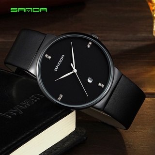 SANDA Top Brand Luxury Mens Wristwatch Quartz Men Watch Dress Watches Genuine Leather Date Thin Clock Male Relogio Masc