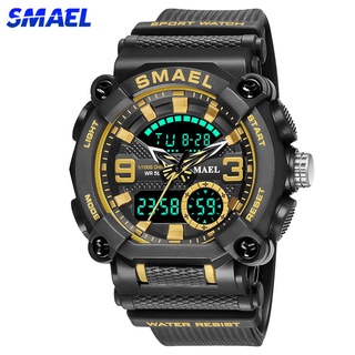 Smael นาฬิกาข้อมือควอตซ์ดิจิทัล จับเวลา แสดงวันที่ วันที่ กันน้ํา สไตล์ทหาร หรูหรา สําหรับผู้ชาย