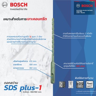 Bosch SDS -1 (New S3)  ดอกสว่านโรตารี่ ดอกสว่าน ขนาด 6 mm.