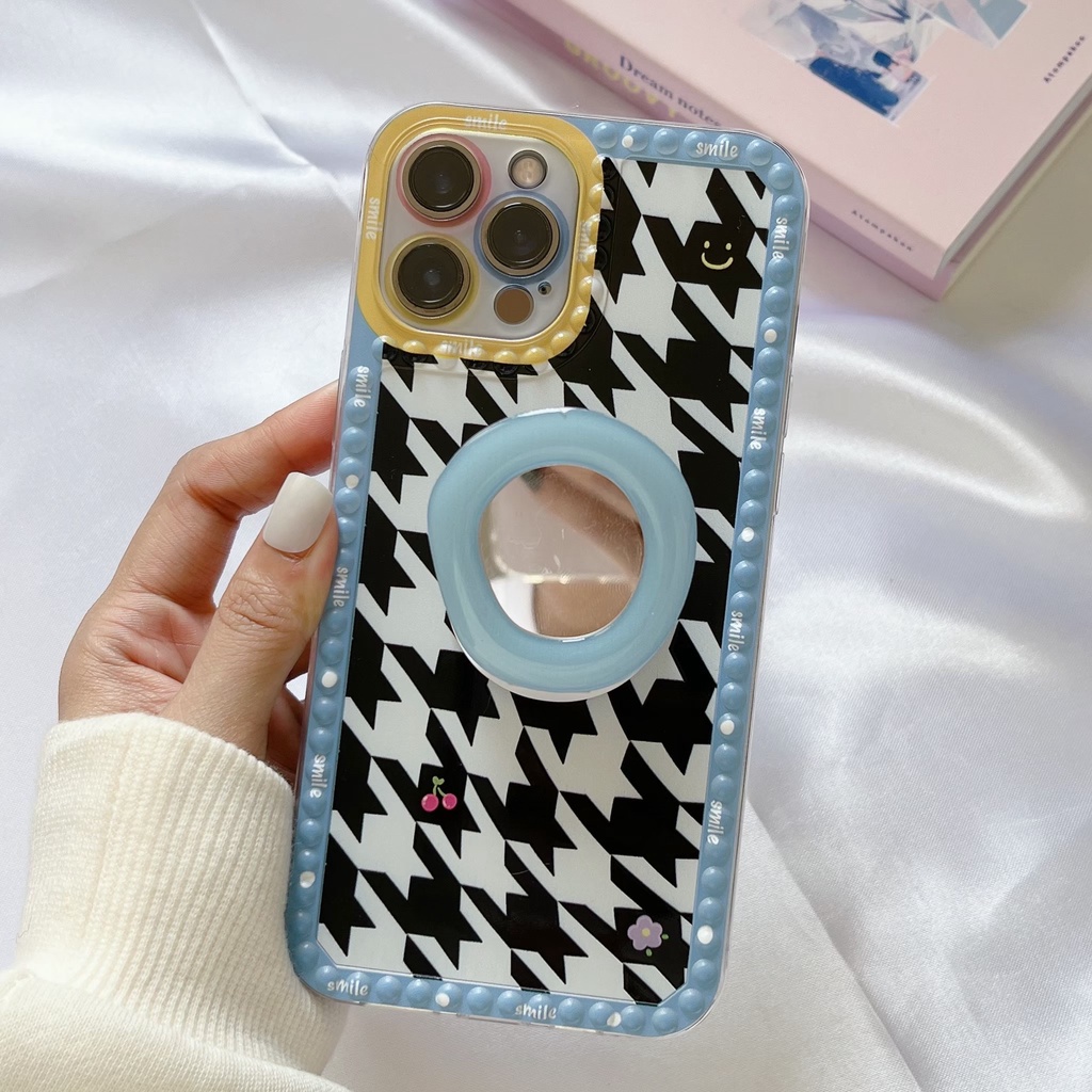 เคสแถมไอริง-เคสแถมที่ติด-holder-griptok-กระจก-สกรีนดำขาว-ไอริงวงกลม