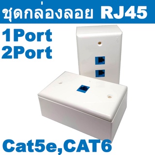 ชุดกล่องลอย RJ45 ( ใช้ได้ทั้ง Cat5e และ Cat6 ) เมีย-เมีย พร้อมใช้งาน ( CAT 6 In-Line +กล่องลอย 2x4+หน้ากาก RJ45 ) สีขาว