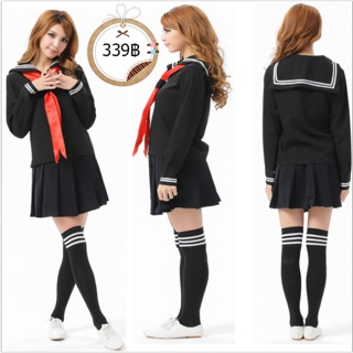 ภาพขนาดย่อของสินค้าชุดนักเรียน แถมฟรีถุงเท้า ชุดนักเรียนญี่ปุ่นสีดำแขนยาว