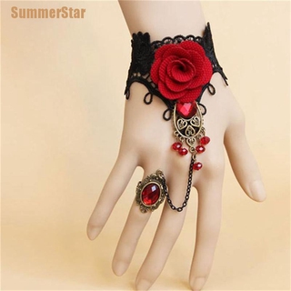 สินค้า สร้อยข้อมือลูกไม้ สีแดงกุหลาบ + นิ้วปรับได้