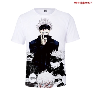 Jujutsu Kaisen Satoru เสื้อยืดคอกลมแขนสั้นสีด ําพลัสไซซ์