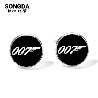 James Bond 007 กระดุมข้อมือ สีดํา สไตล์คลาสสิก สําหรับผู้ชาย &amp;amp; กระดุมติดเสื้อเชิ้ต ทรงโดม สีขาว 007