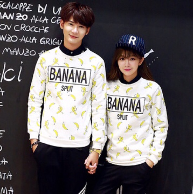 tj-เสื้อกันหนาวแฟชั่น-คอกลม-แขนยาว-บุกันหนาว-ลาย-banana-สีขาว-เทา-รหัสสินค้า-mr5103-ขาว-เทา