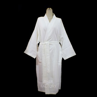 ชุดคลุมอาบน้ำสีออฟไวท์ แขนยาว ทำจากผ้าฝ้าย 80% ทรงกิโมโน สไตล์โรงแรม Bathrobe  BSA