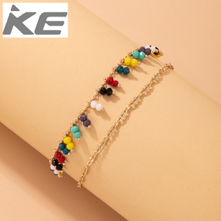 Popular Jewelry Color Beaded Double Anklet Rice Bead Chain MultiAnklet Set for girls for women