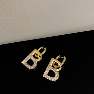 Wind diamond letter B ear buckle retro style simple earrings Korean Dongdaemun temperament earrings women for girls for