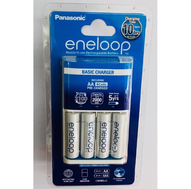 แท่นชาร์จpanasonic-basic-chargerพร้อมแบตเตอรี่eneloop-aa-4-ก้อน-ฟรีกล่องใส่ถ่าน