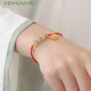 Desmondri ผู้หญิง สายคล้องมือ ของขวัญสาว การออกแบบเฉพาะ หรูหรา เลียนแบบ หยก ดอกบัว สไตล์จีน สร้อยข้อมือถัก