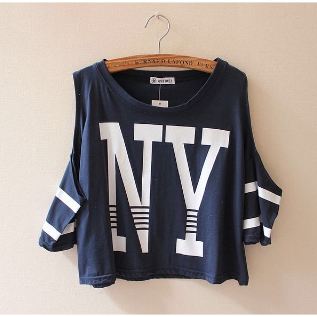 tjเสื้อแฟชั่น-คอกลม-แขนสั้นเปิดไหล่-ลาย-ny-รหัสสินค้า-my3796