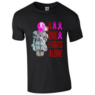 เสื้อยืดสีขาวเสื้อยืด ลายตัวตลกนักฆ่ามะเร็งเต้านม Awarenes It Pennywise No One Fights Alone KillerS-4XL