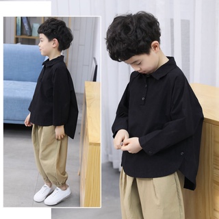 【ชุดเด็กผู้ชาย】 ชุดเสื้อเชิ้ต สองชิ้น ขนาดใหญ่ สไตล์เกาหลี ตะวันตก แฟชั่นฤดูใบไม้ผลิ ฤดูใบไม้ร่วง สําหรับเด็กผู้ชาย 2023