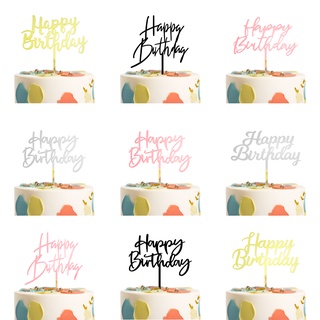 ท็อปเปอร์อะคริลิค ลาย Happy Birthday สีโรสโกลด์ สีดํา สีทอง สีเงิน สําหรับตกแต่งเค้ก