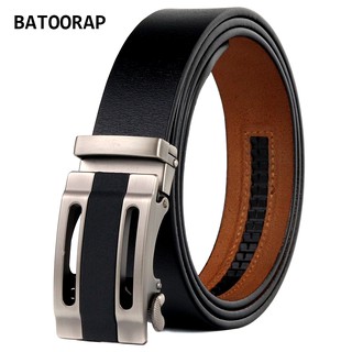 Batoorap เข็มขัดหนัง สีดํา หัวเข็มขัดอัตโนมัติ สไตล์วินเทจ เครื่องประดับแฟชั่น 110 ซม. - 130 ซม.