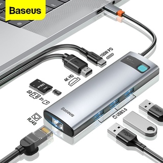 Baseus USB C HUB to HDMI RJ45 TF/SD การ์ดรีดเดอร์ USB 3.0 PD 100W Type C Docking Station สําหรับ Macbook Pro เครื่องอ่านการ์ดรีดเดอร์แล็ปท็อป