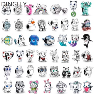 Dinglly ลูกปัดเงิน รูปสัตว์ กวางเรนเดียร์ ปลาหมึก นกฮูก แพนด้า และยูนิคอร์น เครื่องประดับ DIY