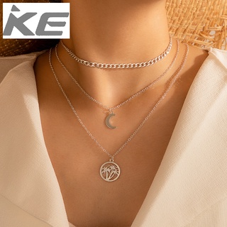 Popular jewelry multi-necklace moon coconut tree silver white 3-alloy necklace jewelry women f