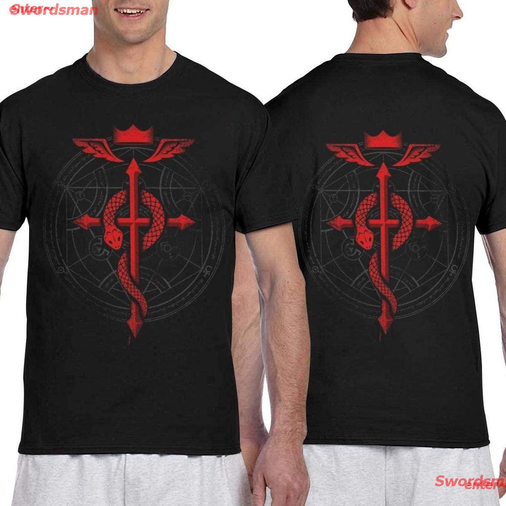 hot-swordsman-เสื้อยืดลำลอง-enter-ผู้ชายและผู้หญิง-fullmetal-alchemist-flamel-graphic-short-sleeve-t-shirts-for-men-bl
