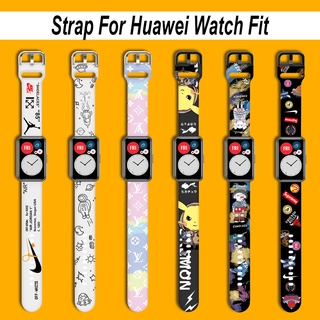 สายรัดซิลิโคนสายนาฬิกาการ์ตูนน่ารักสร้อยข้อมืออุปกรณ์เสริมสำหรับ Huawei Watch Fit