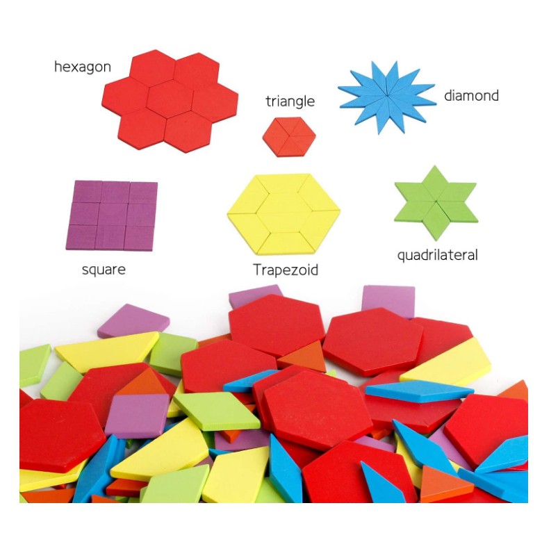 มอนเตสซอรี่-ชุดตัวต่อไม้-montessori-stem-toys-pattern-blocks-130-pcs-blue
