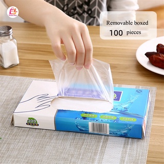 ถุงมือพลาสติก แบบใช้แล้วทิ้ง 1 กล่อง 100 ชิ้น ถุงมือพลาสติกใส ฟู้ดเกรด สำหรับทำอาหาร ถุงมือทำอาหาร