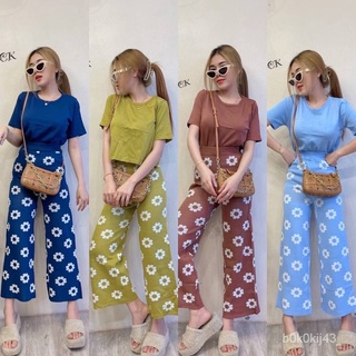 【CCร้านแฟชั่น】 SpinnyHouse  ชุดเซ็ต ผ้าไหมพรมงานตามหาเสื้อ+กางเกงทานตะวันชุดสุดน่ารักน่ารักมาก อัญชลี J402Aใหม่
