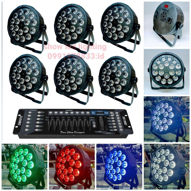 ยกชุดไฟพาร์-led-par-18led-4in1rgbw-10w-6-ตัว-พร้อมบอร์ด-dmx-512-ไฟดิสโก้เธค-ไฟปาร์ตี้-ไฟพาร์-disco-light