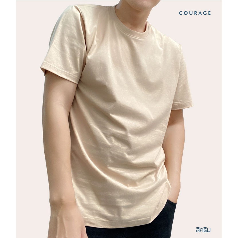 เสื้อยืด-คอกลม-สีครีม-ผ้าcotton100