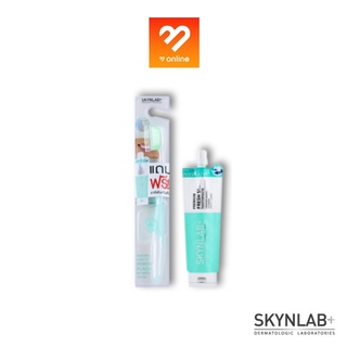 สินค้า (แปรง+ยาสีฟัน) Skynlab Premium Slim Soft Toothbrush สกินแล็บ แปรงสีฟัน พรีเมี่ยม สลิมซอฟท์ บลู ทรี ปลายเรียวแหลม