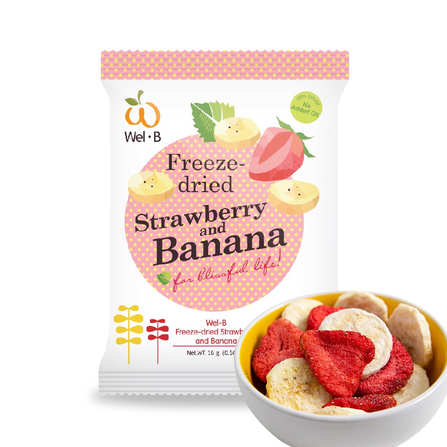 ราคาและรีวิวWel-B Freeze-dried Strawberry+Banana 16g. (สตรอเบอรี่กรอบ และ กล้วยกรอบ 16 กรัม) 28บาท