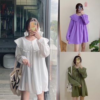มินิเดรสคอปกระบายแขนยาวทรง oversize