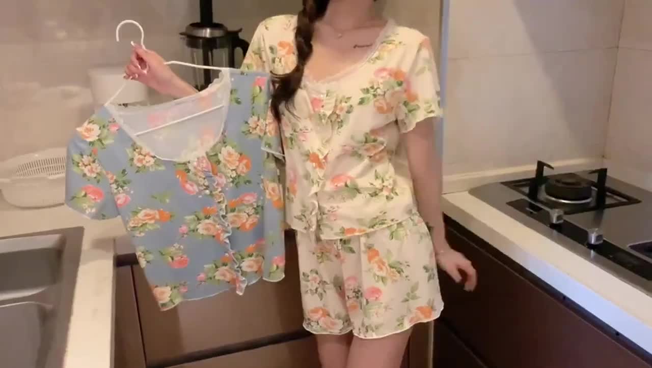 ชุดนอน-floral-ins-ลมหวานและน่ารักสาวแขนสั้นชุดบริการถึงบ้าน